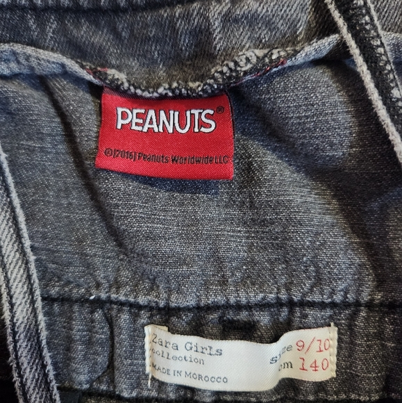 Zara Girls Peanuts Snoopy Woodstock Black Denim Overalls Size 9/10 - Picture 6 of 8